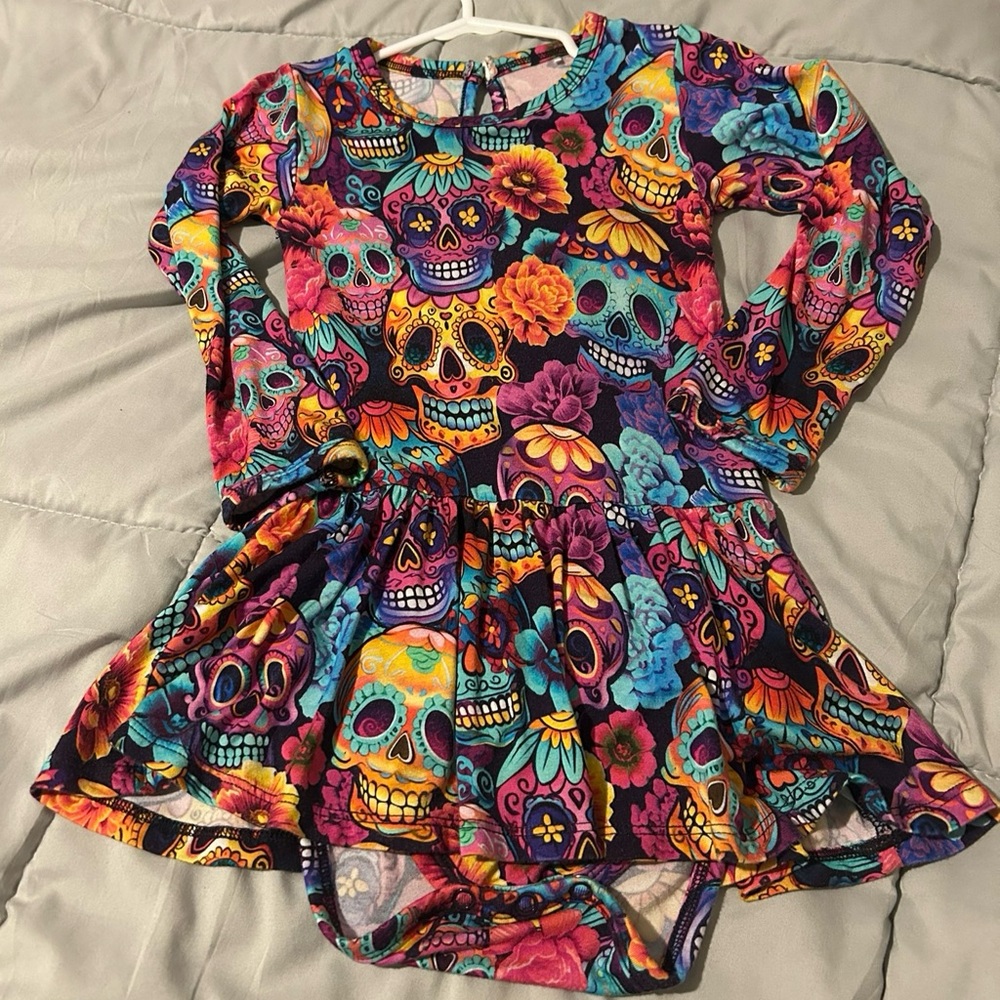 Colorful Skull Print Kids Casual Dress